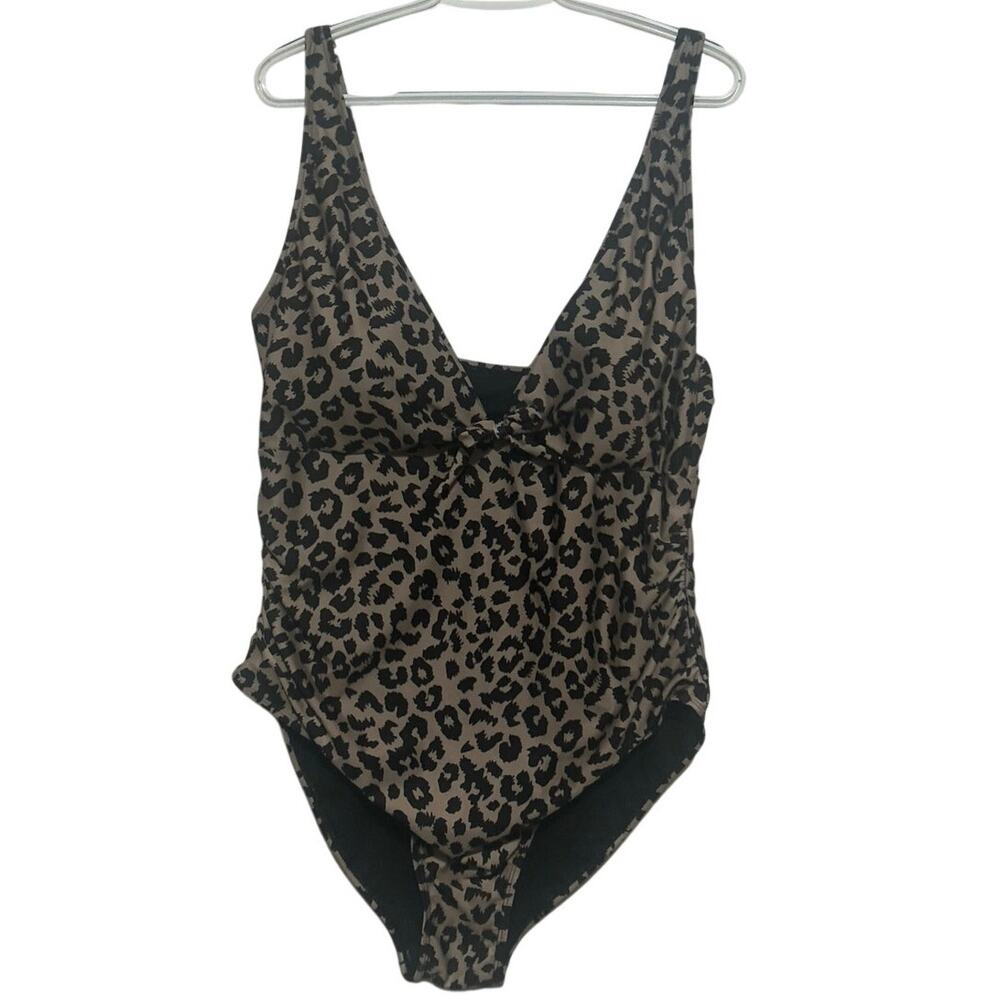 Nicole Miller Studio Women's One Piece Black Tan Leopard Print Swimwear Size 2X‎